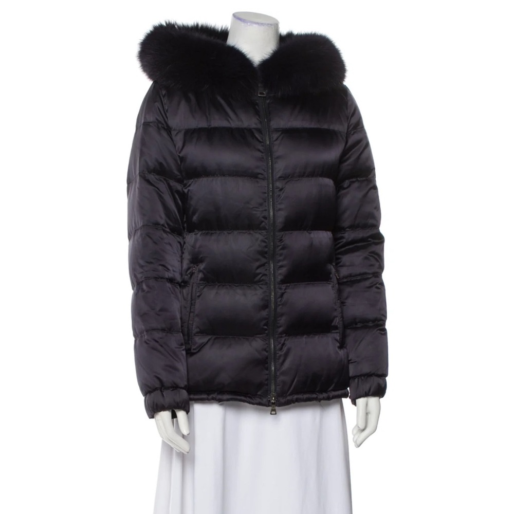Prada Sport Women’s Black Puffer Jacket with Fox Fur Hood